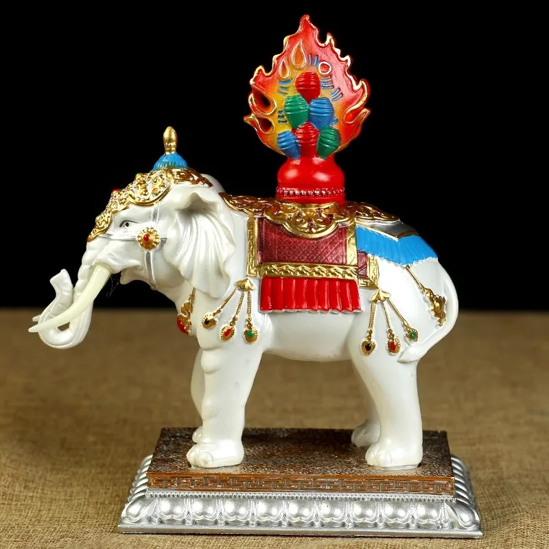 White Resin Auspicious Treasured Elephant Esoteric Buddhist Colored Painted Moni Beads Decorate Putting Crafts  6.69inch