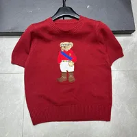 European Style Luxury Brand Loose O-Neck Bear Pullover Tops Knitwear Woman Short Sleeve T-shirt Ladies Wool Knitted Sweater - Image 3