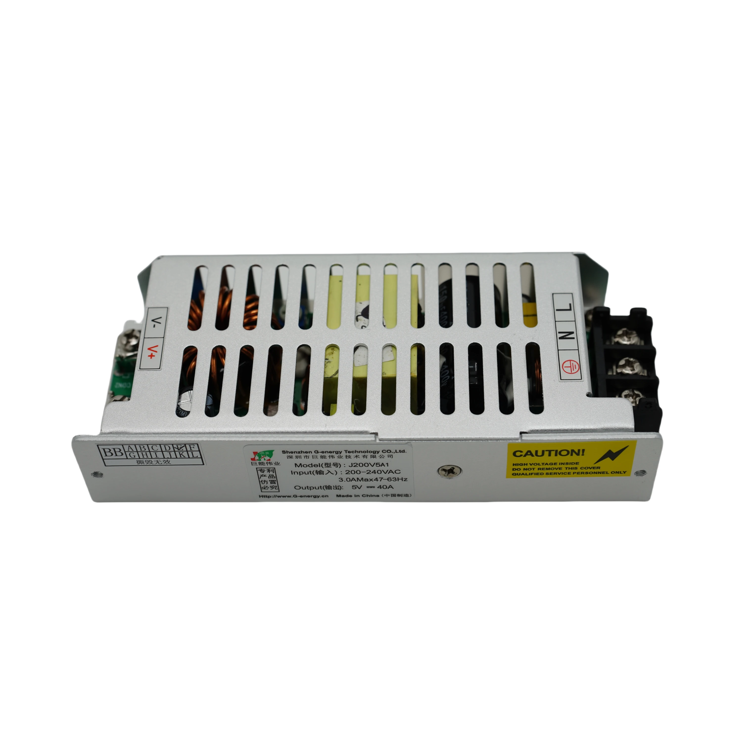 G-Energy J200V5A1 5V40A LED Display Power Supply Small Volume Die Casting Aluminum Box Switch with 40A Output Current