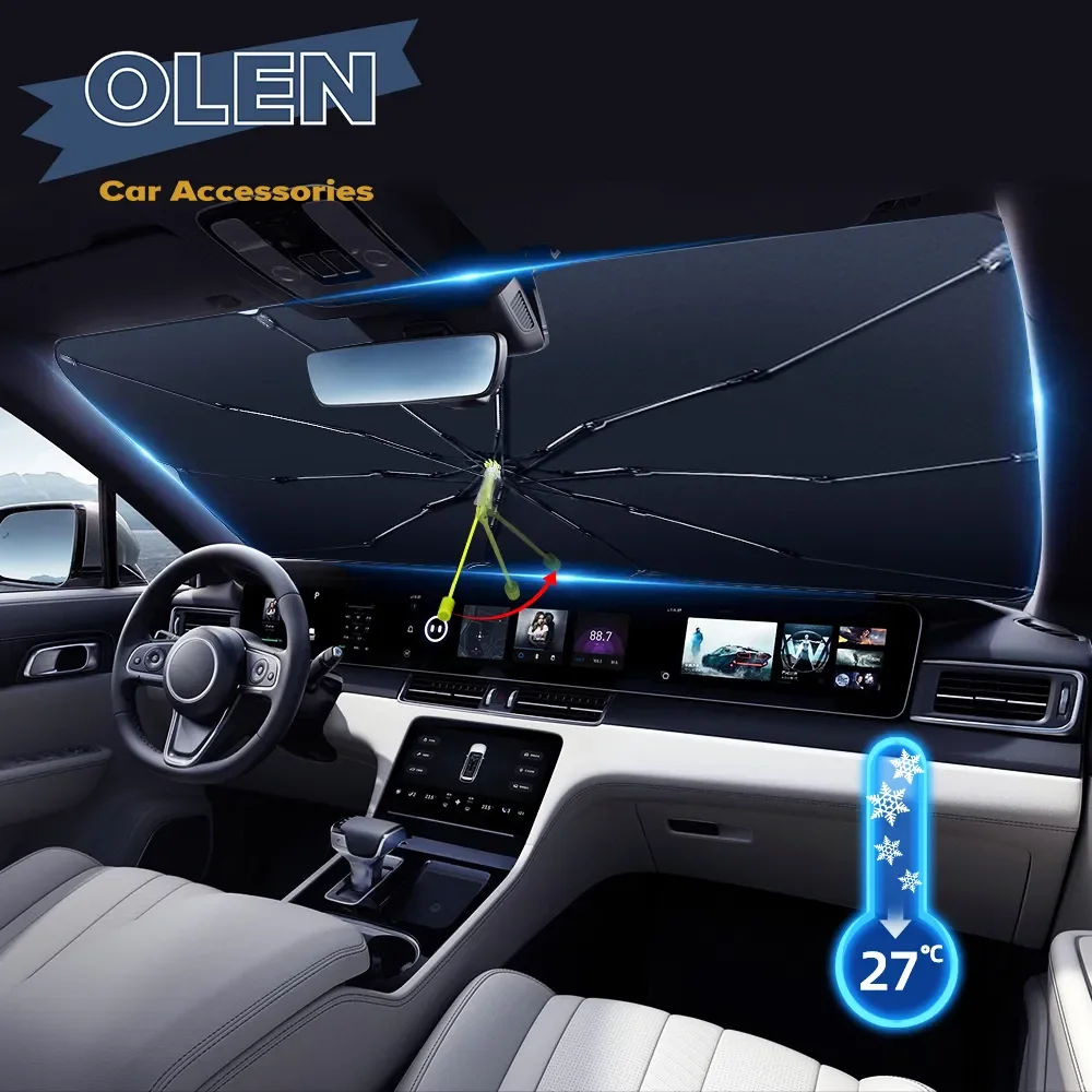

New Car Umbrella Cover Sunshade Sunshade Retractable Sunscreen Heat Insulation Cooling Front Windshield Car Sunshade Umbrella