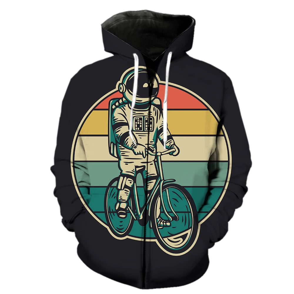 

Cartoon Astronaut Men's Zipper Hoodie Long Sleeve Streetwear Harajuku Casual Sweatshirts 3D Printed Spring Tops Fashion Funny