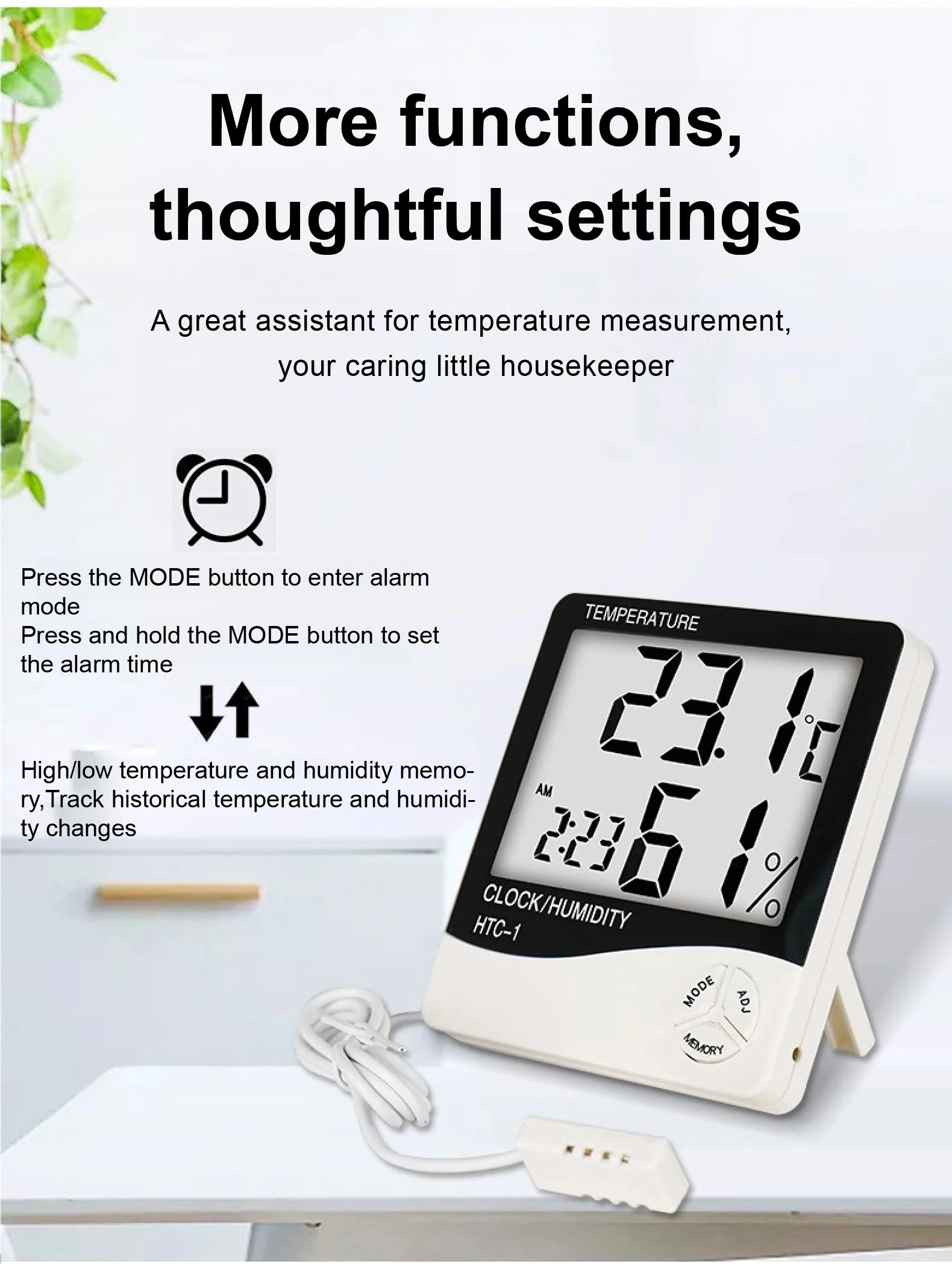 High Precision HTC-1 HTC-2 Thermometer Hygrometer with External Probe Temperatur