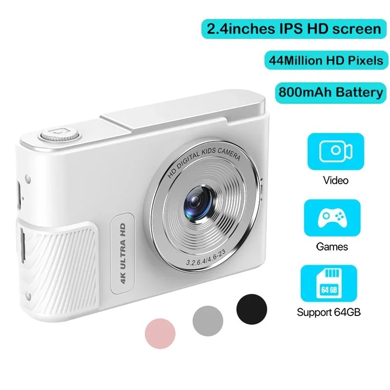 4K 디지털 휴대용 카메라, 44MP HD 미니 2.4 인치 사진 카메라, 8X 퀵 줌 비디오, 게임 기능 및 열상 카메라 지원