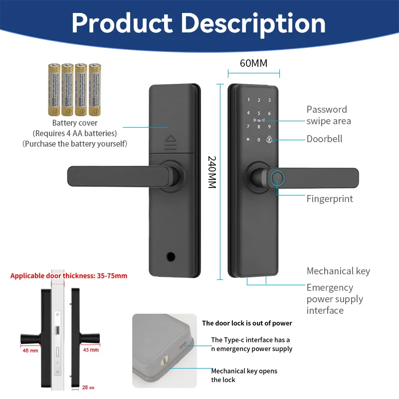 New Smart Door Lock With Tuya APP Digital Electronic Lock Smart Home Wooden Door Lock Biometric Fingerprint - Image 5
