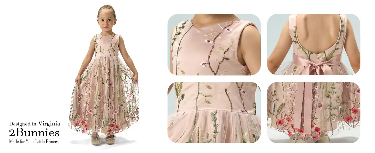 2Bunnies Embroidered Tulle Girl Dress in Pink