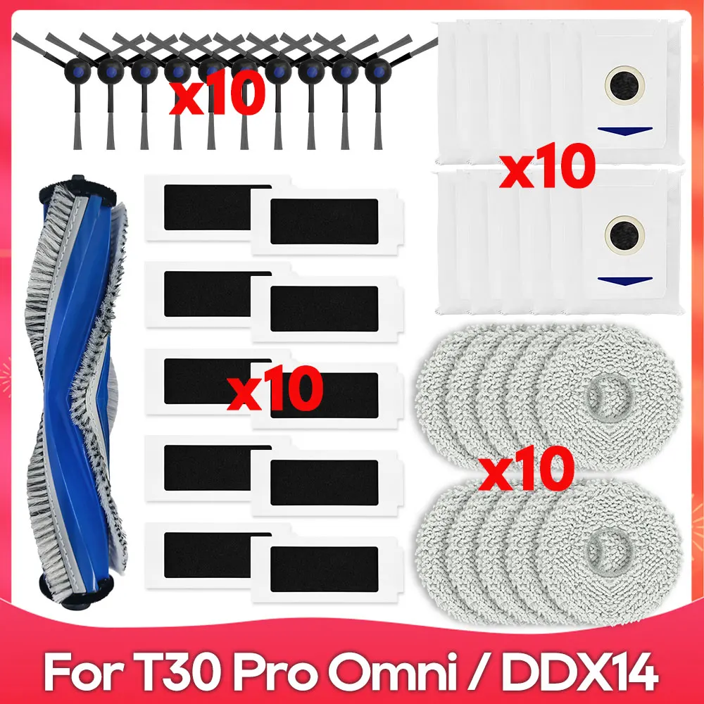Compatível com Ecovacs T30 Pro Omni Ddx14yeedi M12 Pro+ Peças de Reposição Acessórios Escova Principal Lateral Filtro Esfregão Bolsa de pó
