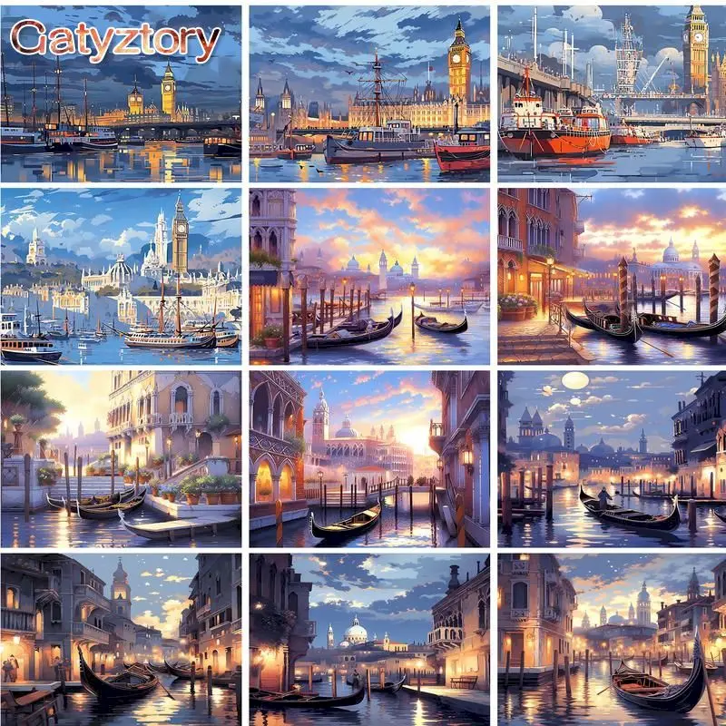 

GATYZTORY Frame City Scenery DIY Painting By Numbers Handpainted Oil Painting On Canvas Home Decor Wall Art Picture Artwork 40x5