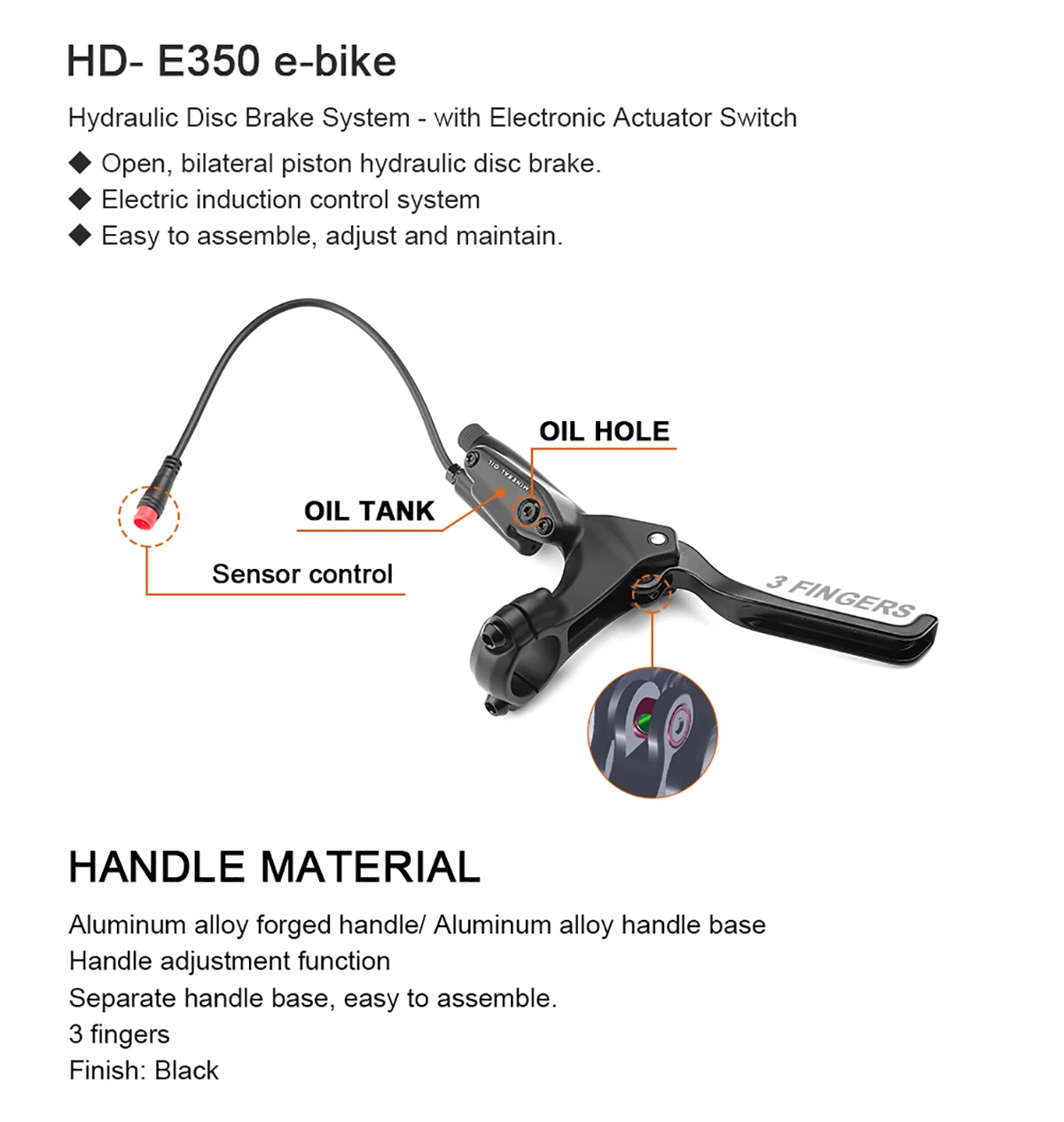 Description Picture 3 of itemTektro E3520/E350 Electric Bike Hydraulic Brakes Front Rear 900mm/1850mm eBike Disc Brakes Power Off Lever Dual Piston