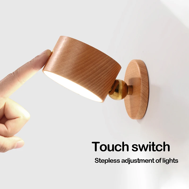 USB 충전식 LED 벽 조명 램프, 회전식 장착 마그네틱 볼 조명 터치 스위치 무단 조도 조절 가능 독서 램프