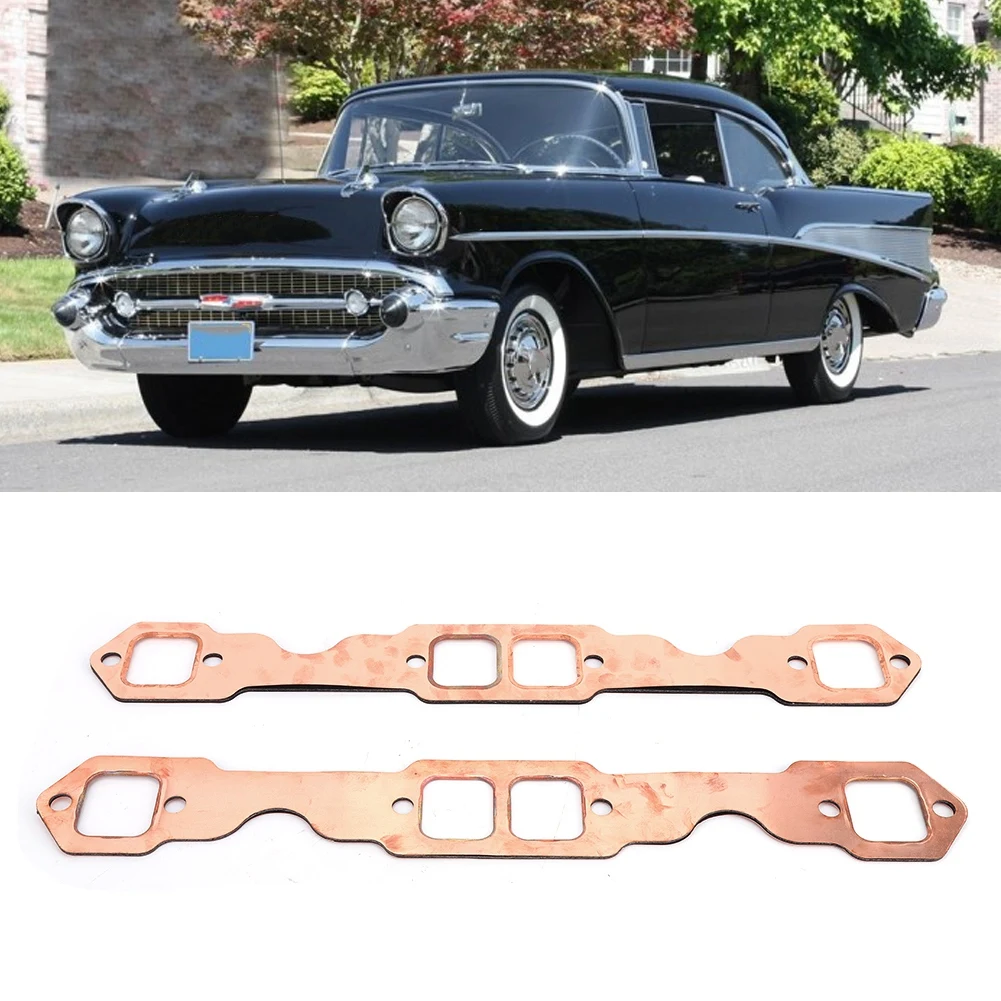 Square Port Copper Plating Header Exhaust Gaskets 2pcs