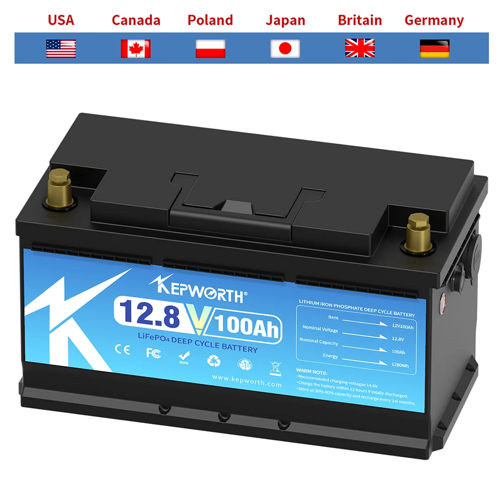 12V 100Ah LiFePO4 Lithium Battery Upgraded BMS 6000 Cycles For RV Campers Golf Cart Off-Road Off-Grid Solar Wind