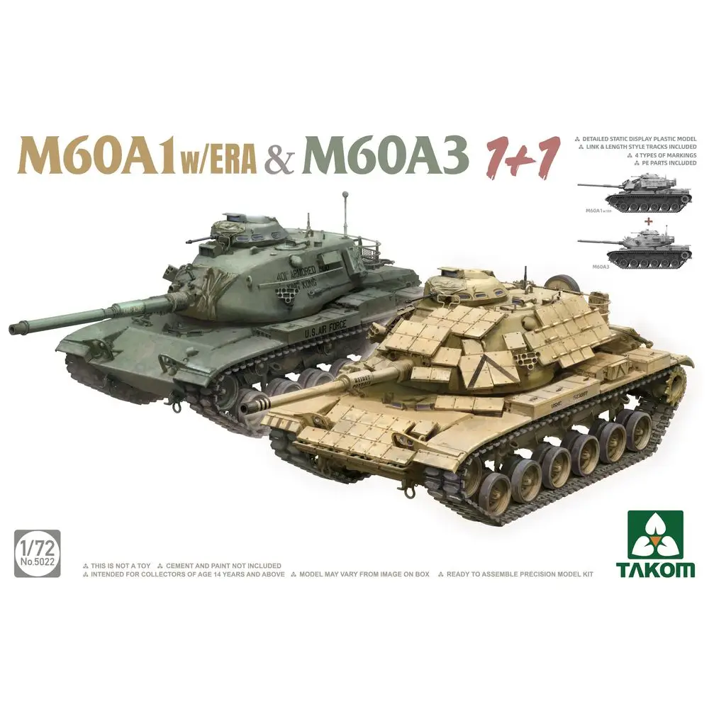 

TAKOM 5022 1/72 M60A1 w/ERA & M60A3 (1+1) - Scale Model Kit