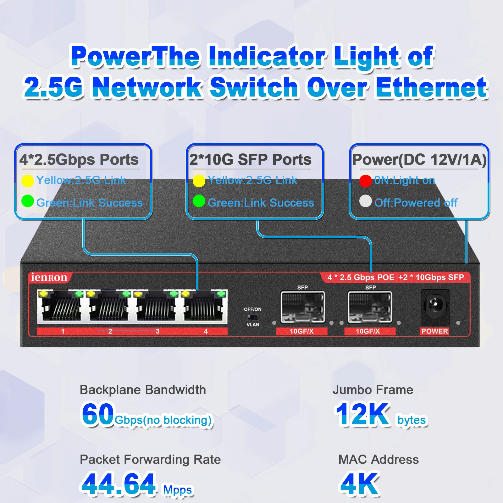 Ienron-switch de Rede Ethernet 2.5 Gigabit Switch Portas 2.5g Vlan Mais Portas 10g Sfp Ethernet Hub Lan para Wireless ap Wifi Vdi - Imagem 4