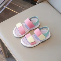Girls Sandals 2024 Summer Kids Beach Shoes For Girl Soft Patchwork Cute Pink Color Girls Sport Open-toed Sandals Size 26-36 1