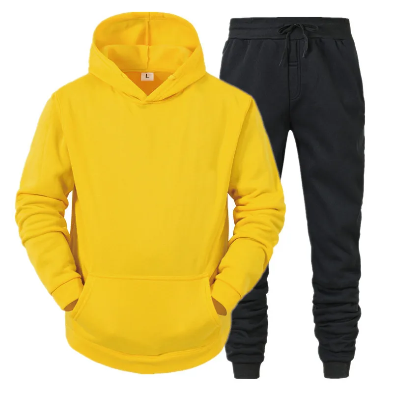Men's Sport Suit Hoodies+Pants Fleece Tracksu Solid Pullovers Jackets Sweatershirts Sweatpants Hooded Streetwear_voghion.com