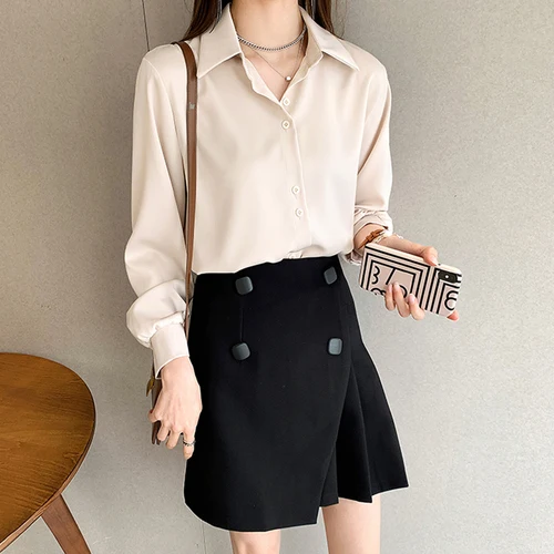 thumbnail image 1 of Spring Autumn Casual Chiffon Shirt Women Office Lady Shirts Fashion Female Long Sleeve Loose Solid Blouse Tops S-4XL, 1 of 4