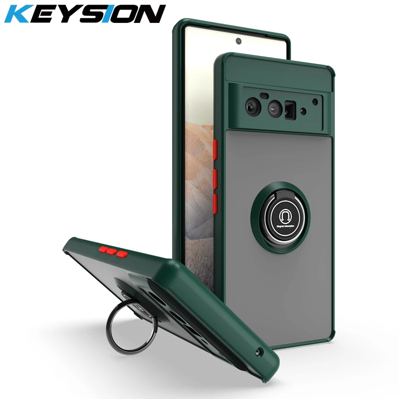 KEYSION Custodia opaca alla moda per Google Pixel 6 Pro Supporto ad anello trasparente Cover posteriore per telefono antiurto per Google Pixel 6_voghion.com