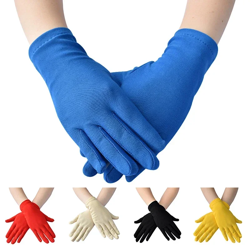 Party Etiquette Short Gloves Stretch Sun Protection Full Finger Mitten Black Spandex Silk Elastic Driving Gloves for Men Women male gloves,sunscreen gloves,full finger gloves,etiquette gloves