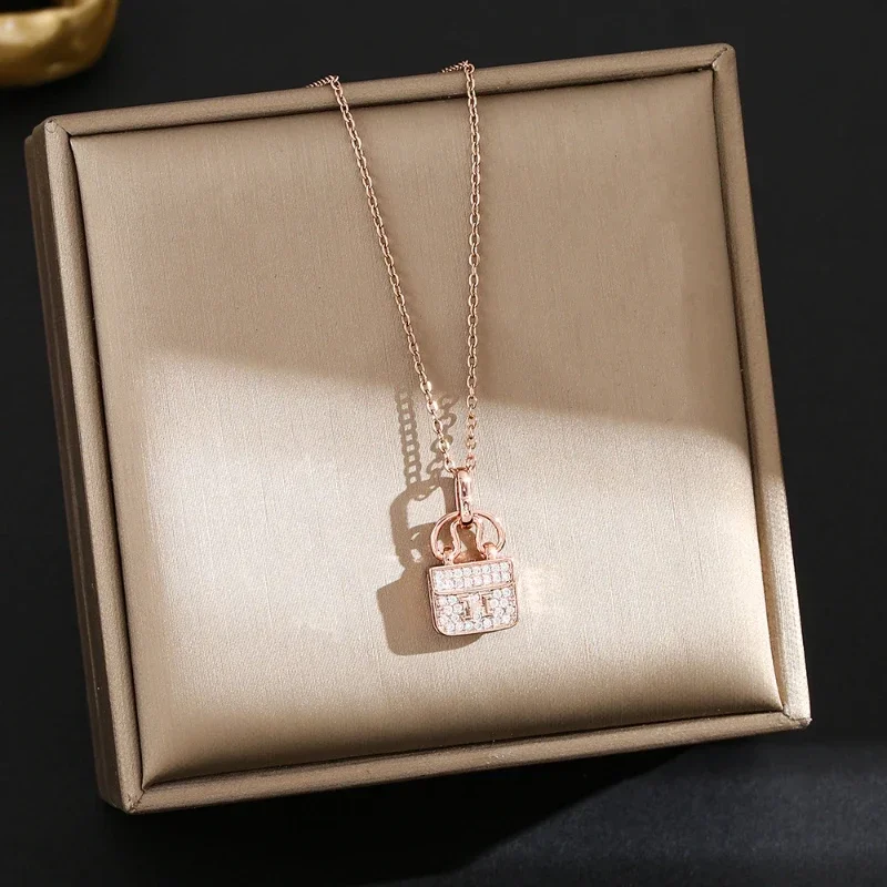 925 Sterling Silver Bag Pendant  Moissanite Labs Diamond Necklace Clavicle Chain Women Fashion Jewelry for Wedding