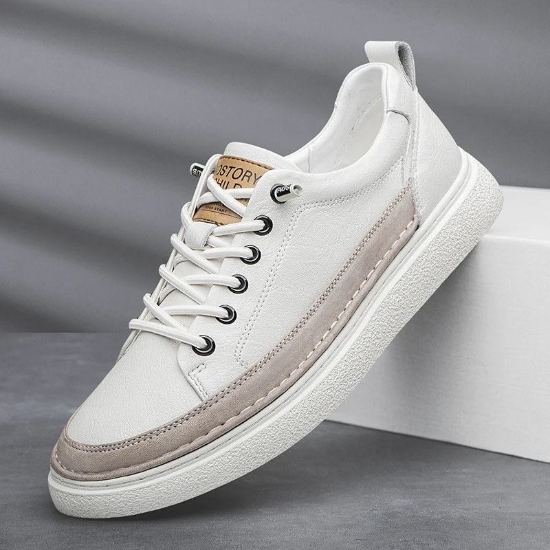 

Spring Italian Brand Men's Casual Shoes High Quality Walking Shoes Business Dress Shoes Non slip White Round Toe Flat Shoes
