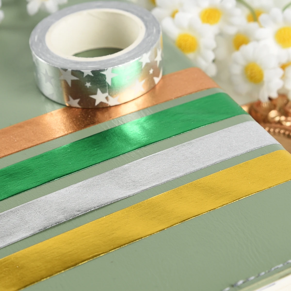 15mm*10m Japanese Kawaii DIY Scrapbooking Tools Gold Foil Washi Tape Gold/Silver/Copper/Star/Green Color Masking Tape 3