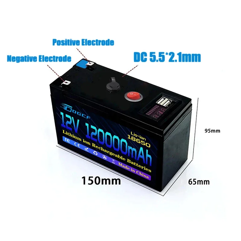 

NEW 12V 120Ah 18650 lithium battery pack built-in high current 30A BMS for sprayers electric vehicle batterie+12.6V charger