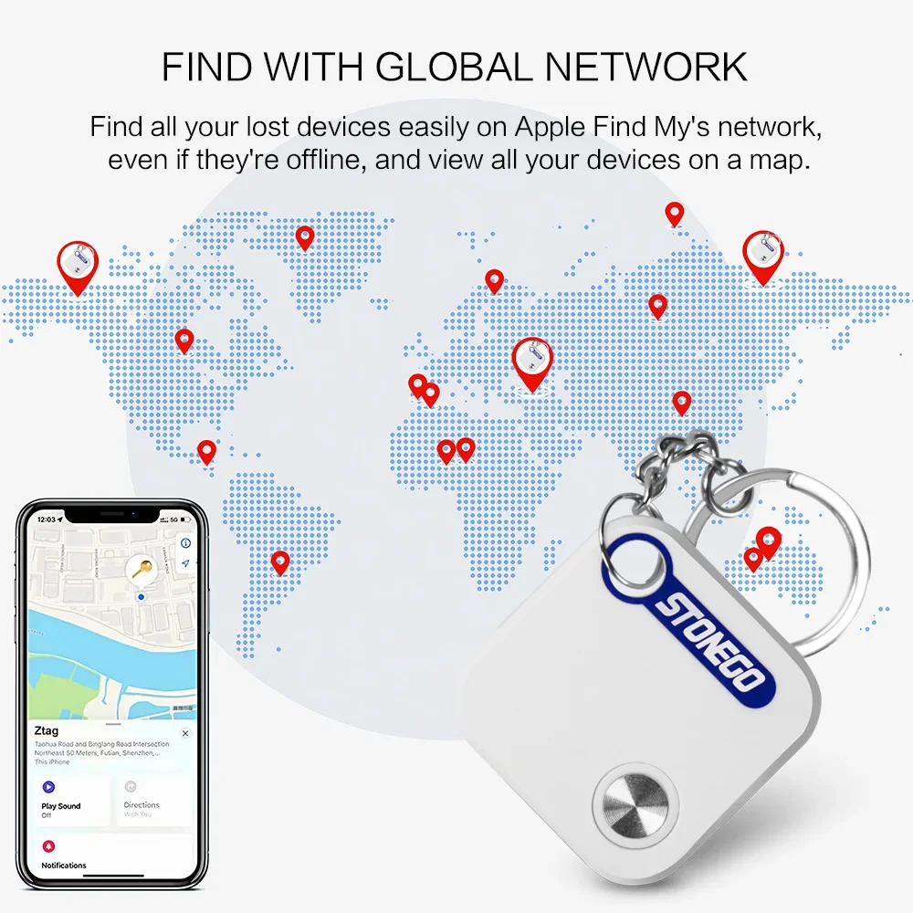 STONEGO Bluetooth GPS Tracker High-precision location tracking via Apple Find My AirTag Replacement MFI Smart ITag