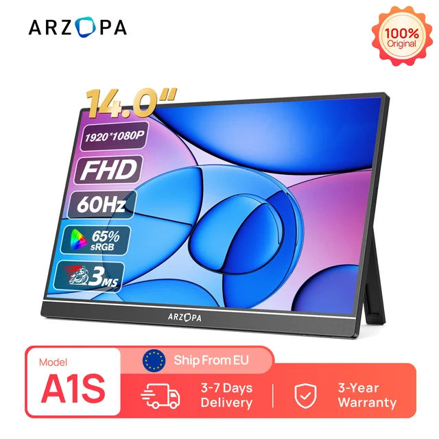 ARZOPA 14 pouces 1920x1080P IPS Mini moniteur Portable deuxième écran externe avec USB C HDMI pour Mac/ordinateur Portable/PC/Switch/PS/Xbox A1S 1