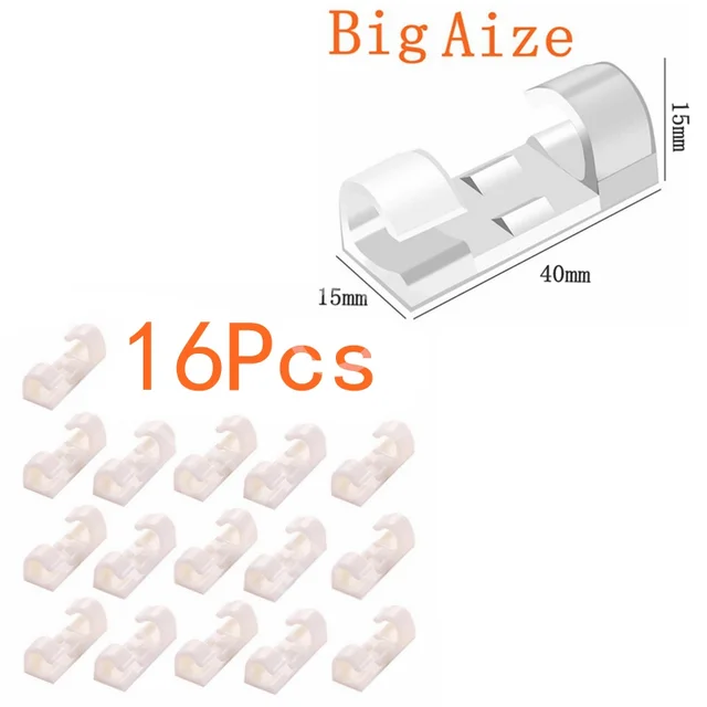 20 Pcs Cable Clips Organizer Drop Wire Holder Cord Management Self-Adhesive Cable Manager Fixed Clamp Wire Winder Big White