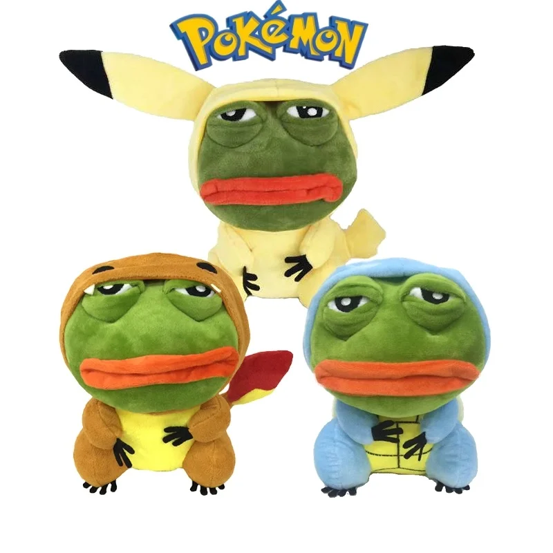 

23-25cm Pokemon Anime Bulbasaur Squirtle Charmander Stuffed Toy Cosplay Spoof Sad Frog Pepe Kawaii Room Decor Plush Doll