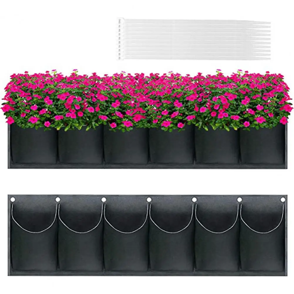Hanging-Planting-Bag-for-Yard-Felt-Grow-Bags-6-Pockets-Non-perishable-Suspendable-Gardening-Tools.jpg Függő Ültetési Táska Az Udvarra Érezhető Táskák 6 Zseb Nem Romlandó Felfüggeszthető Kertészeti Szerszámok - Image 3