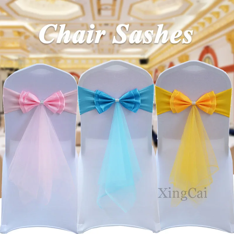 1Pcs Chair Sashes Ribbon Gauze Cover Belt Knot Bow For Hotel Country Wedding Ceremony Events Birthday Party Home Seat Decoration 1