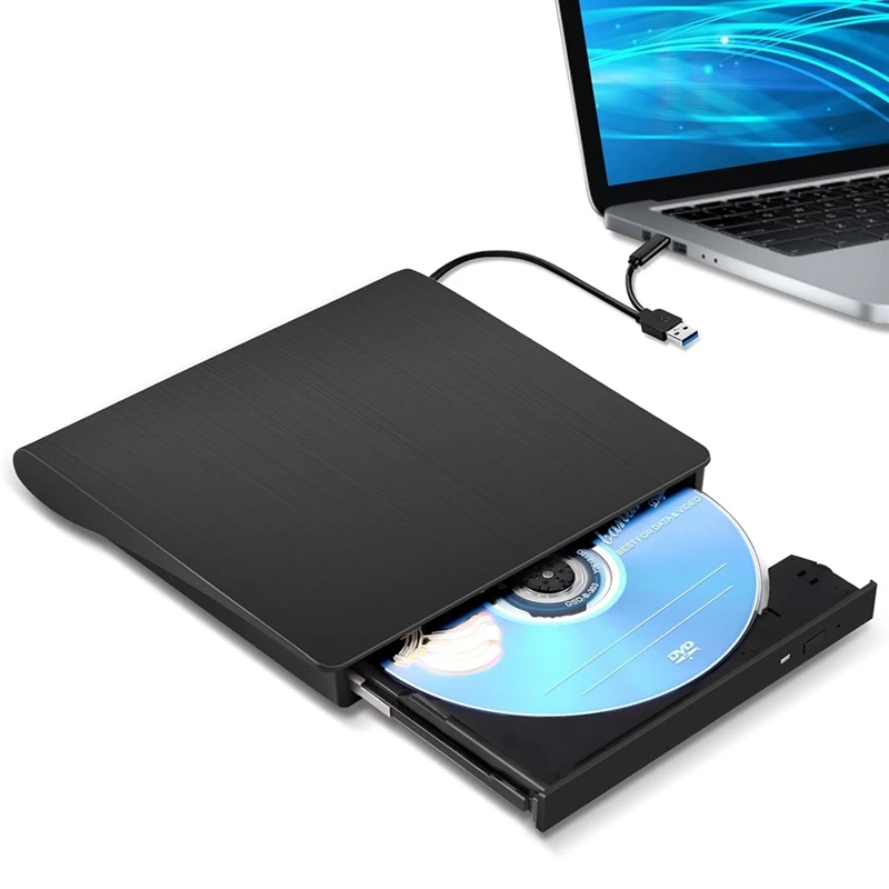 B04B-External CD DVD +/-RW Drive, USB 3.0 & USB-C Portable CD & DVD ROM Burner Player Reader Writer Rewriter Disc Drive