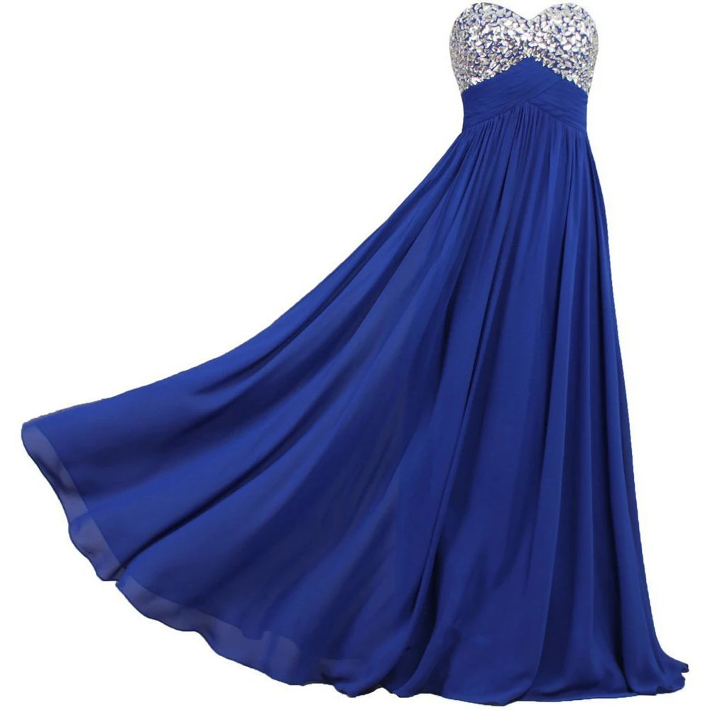 

A Line Chiffon Strapless Pleat Crystals Beading Bridesmaid Dresses Wedding Party Formal Evening Prom Floor Length Lace Up Back