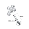 1/5pcs Implant Grade Titanium Labret Piercing Internally Threaded Flat Back Stud Earring with CZ Paved Cross Top Body Jewelry 2