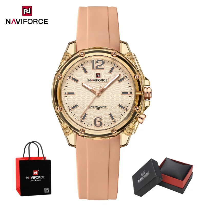 NAVIFORCE Womens Quartz Watch 5ATM Waterproof Luminous Silicone Strap Casual Fa…