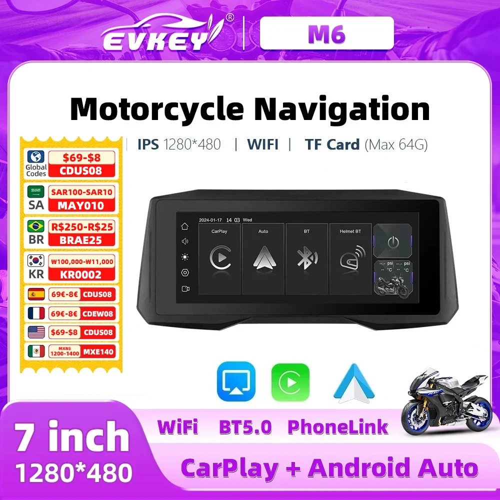 

EKVEY New 7inch Motorcycle Navigation Wireless Apple CarPlay Android Auto Airplay Display Screen Portable Motorcycle Monitor