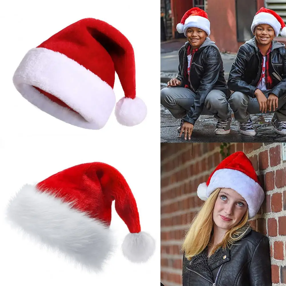 Christmas Hats New Year Thick Plush Hat Pompom Adults Kids Whole Family Festive Red White Xmas Santa Claus Gifts Warm Winter Cap