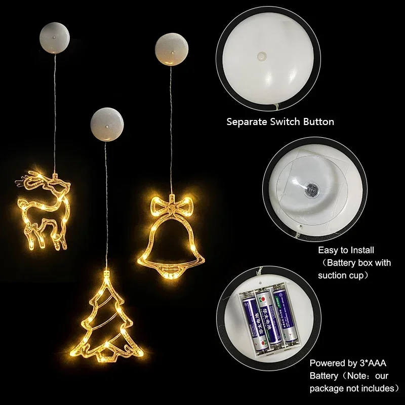 LED Light Snowflake Santa Window Ornaments Decoration for Home Xmas Navidad New Year Christmas Decor Fairy Lamp String Lights 6