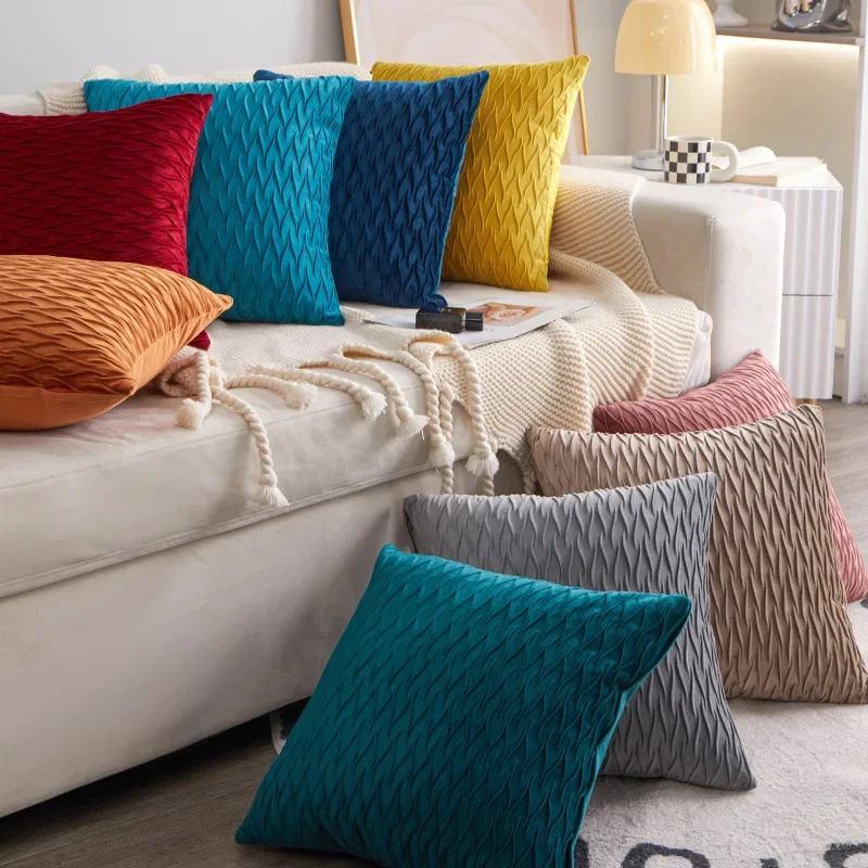 

Striped Geometry Velvet Throw Pillows 45*45 Waist Cushion Cover Sofa Home Bedroom Decorative New Year Kussenhoes Decoration