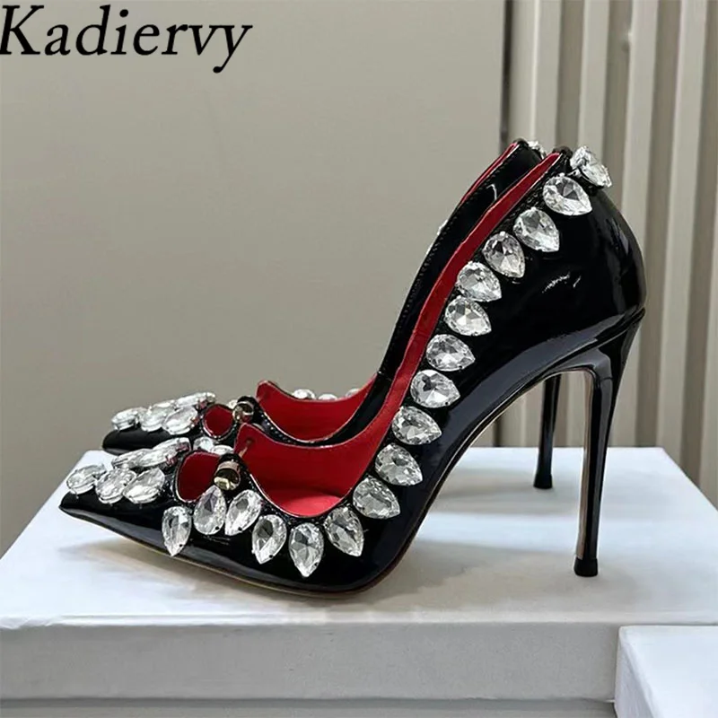

Luxury Crysal Shoes Woman High Heels Wedding Shoes Pointed Toe Buckle Women Pumps Patent Leather Stiletto Party Shoes Women