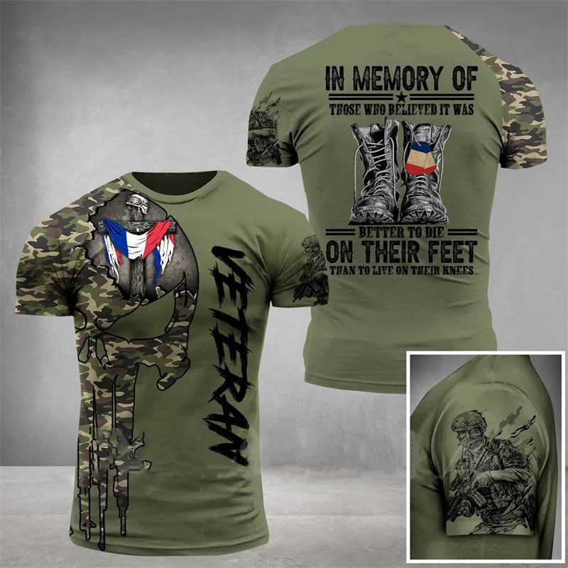 

France Flag Camouflage T Shirt Men ARMY VETERAN Combat Tops 3D Emblem Military Fans Camo Printed Soldiers T-shirt Short Sleeve