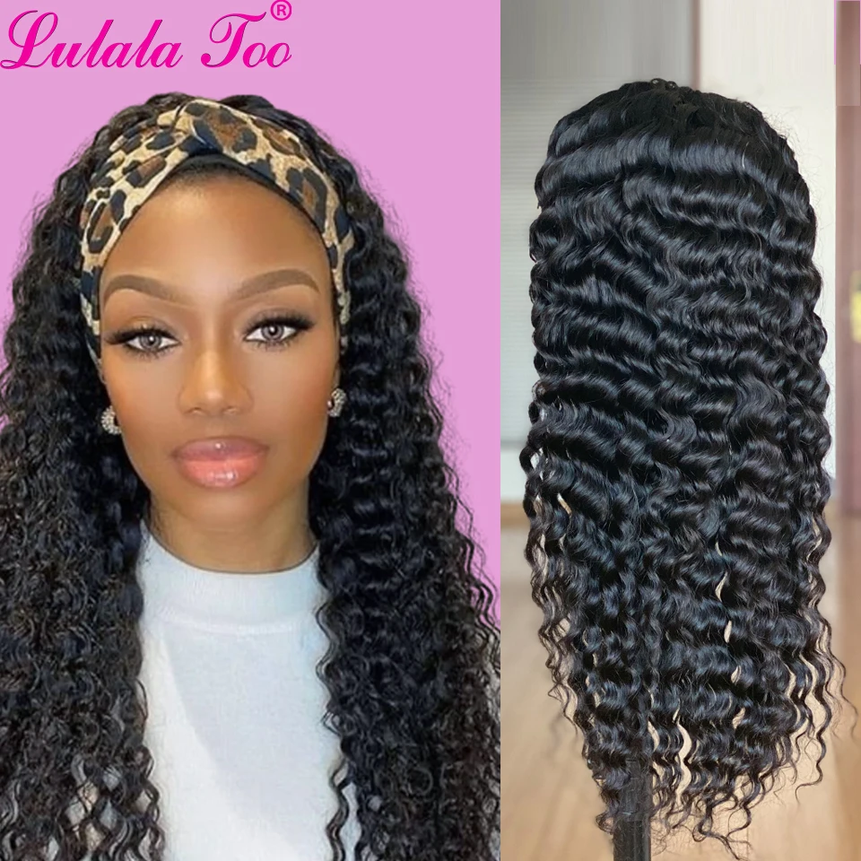 Deep Wave Headband Wig Human Hair Glueless Full Machine Wigs Brazilian