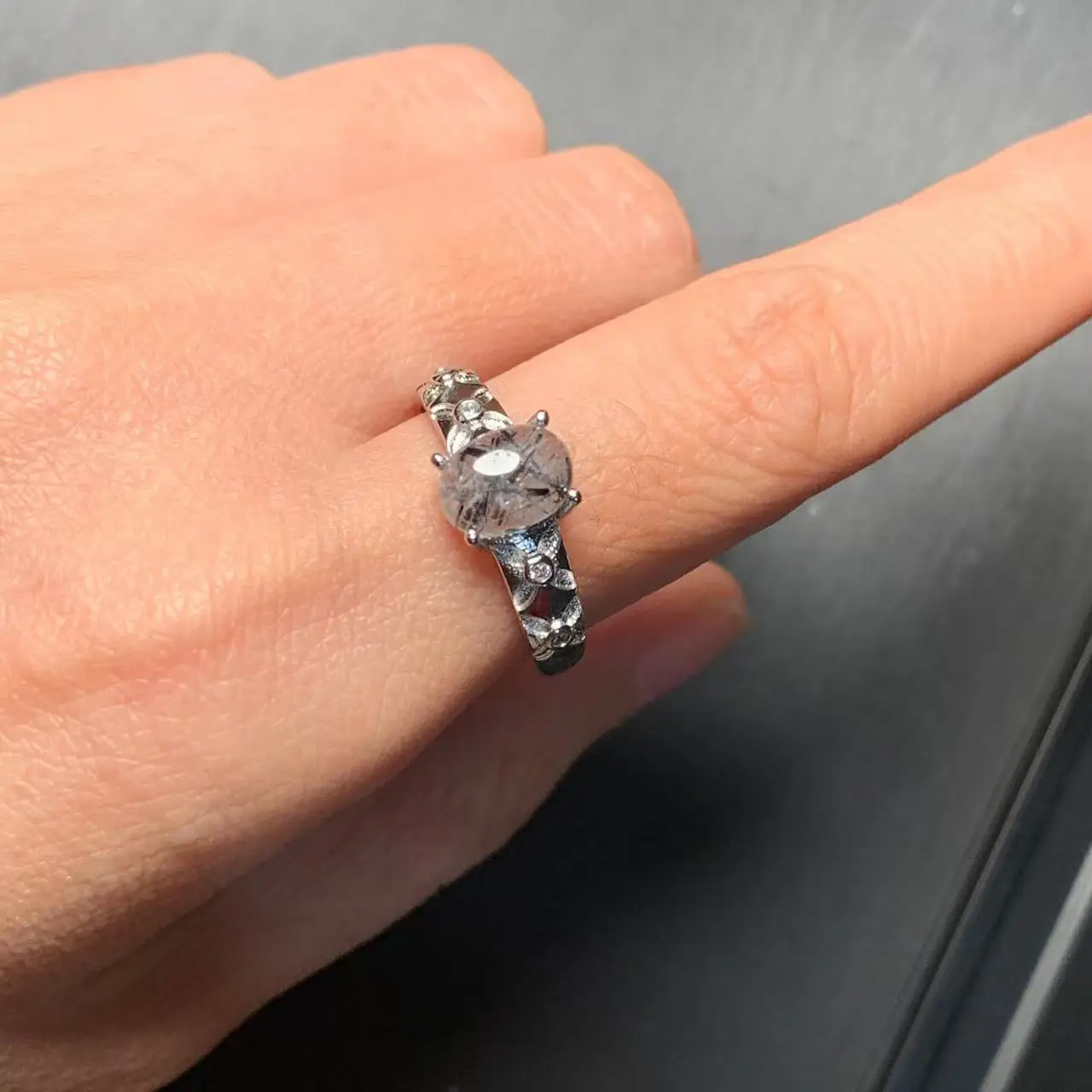 MM Natural Black Rutilated Quartz Ring Adjustable Female Jewelry for Women Gift Wholesale High Quality Vintage Fine