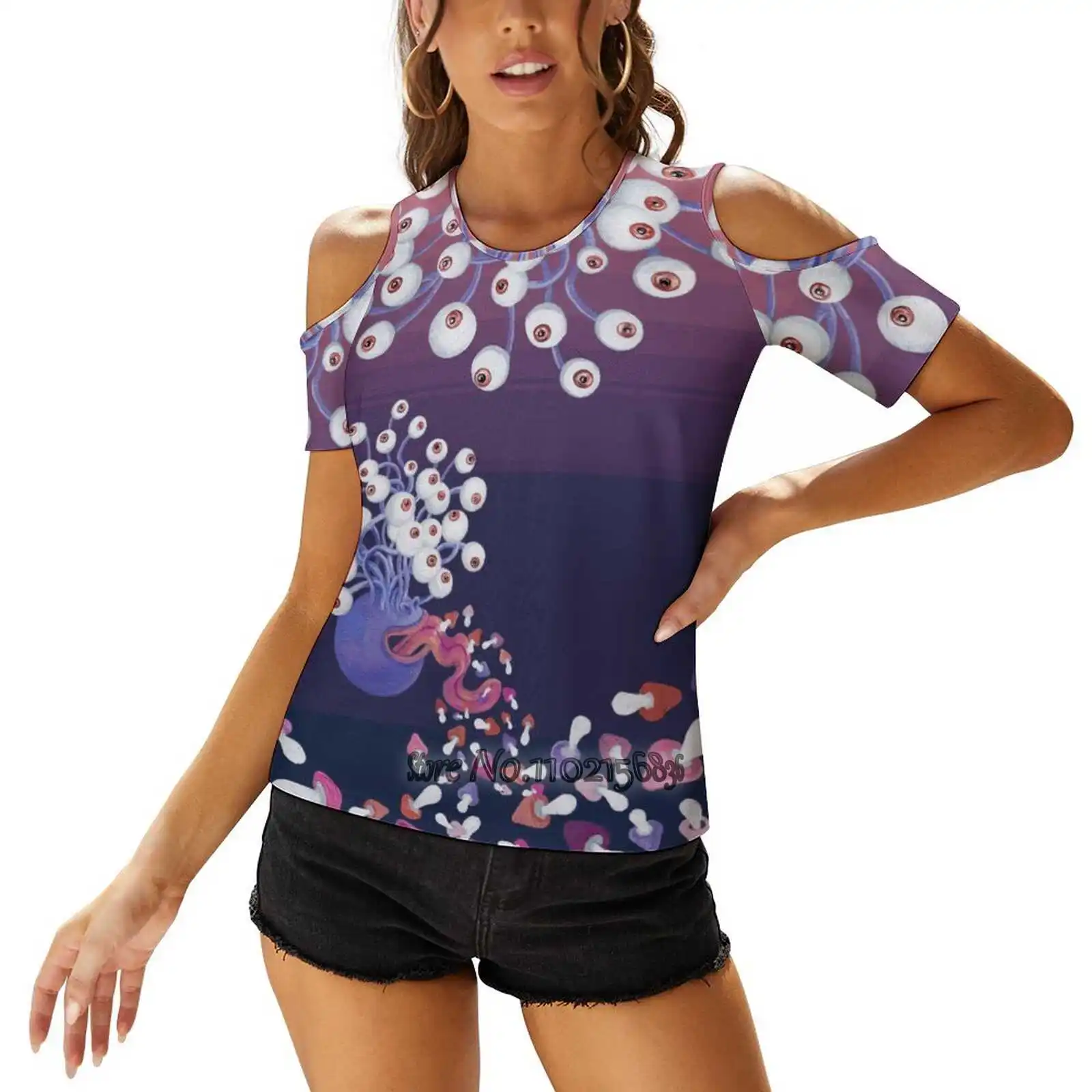 Monster Mushroom T-Shirt Da Donna Allacciatura Posteriore Casual Manica Corta Top Summer Tees Mushroom Monster Magic Blue Magenta Bugaboo Y2K