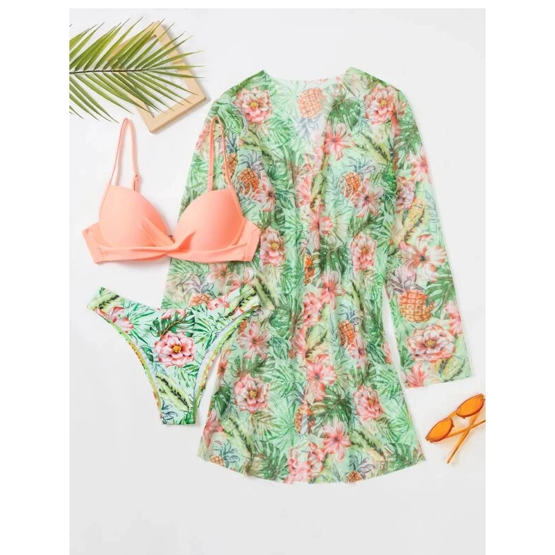 Summer 2024 Print Push Up One Piece Swimsuit With Beach Skirt V Neck Swimwear Women Beachwear Bathing Suit Vintage Monokini