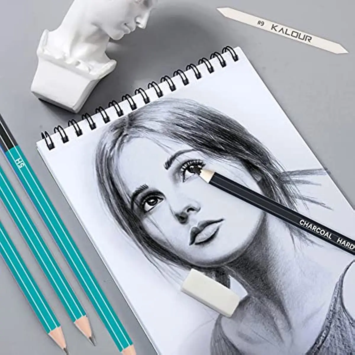 KALOUR 72-Pack Sketch Drawing Pencils Kit with Sketchbook and 3-Color Drawing Paper,Tin Box,Include Graphite,Charcoal,Drawing Glove and Artists