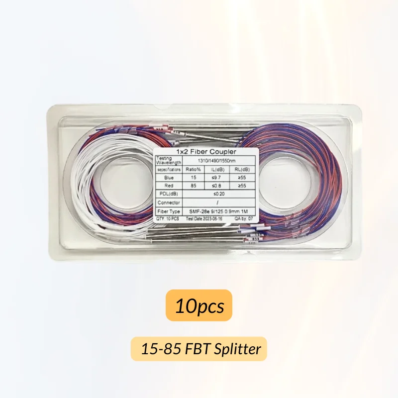 10pcs FBT Without Connectors Optical Fiber Splitter 1x2 0.9mm 10/90 20/80 30/70 40/60 50/50 Various Types Unbalanced Coupler