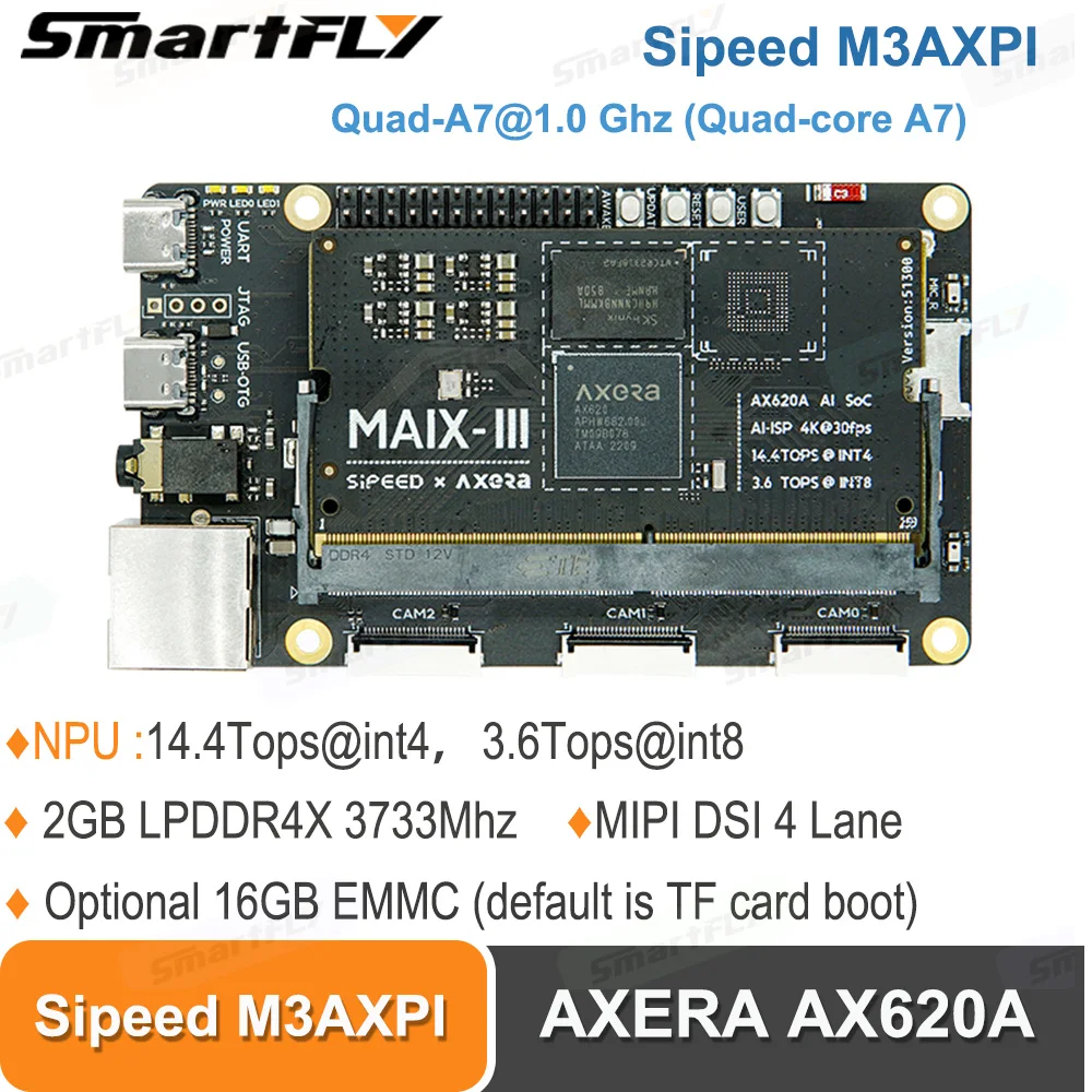 Sipeed M3axpi Inteligência Artificial Visão Axera Ax620a 14.4 Encabeça Npu ai Isp Baixa Luz Visão Noturna Linux Desenvolvimento 2g Ram