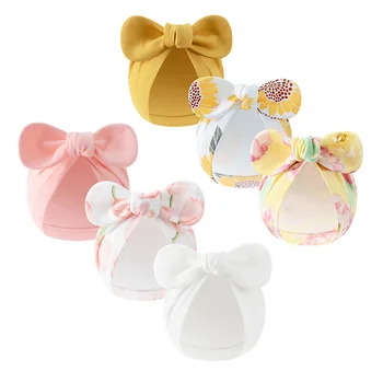 Newborn Baby Hat Set Fashion Printed Bow Turban Hats for Boys Girls Cotton Infant Beanie Babies Accessories Items 1